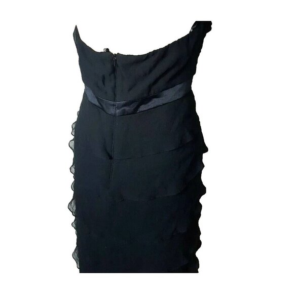 TADASHI Shoji vintage silk maxi black tiered ruffle halter cocktail dress gown - Picture 8 of 12